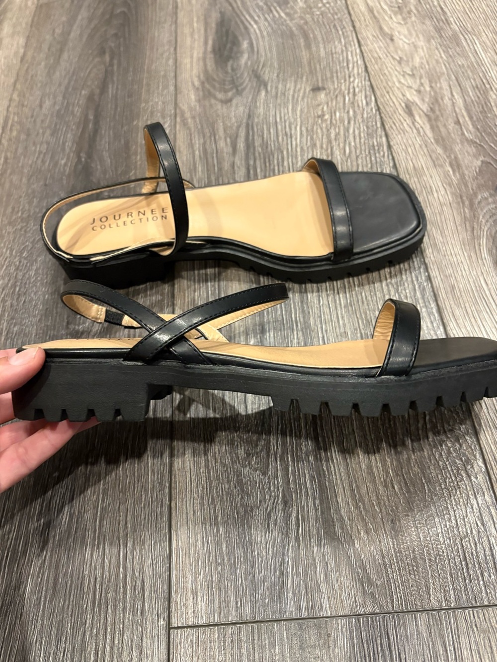 NWOT Journee Collection Women's Black Strappy Lug-Sole Sandals